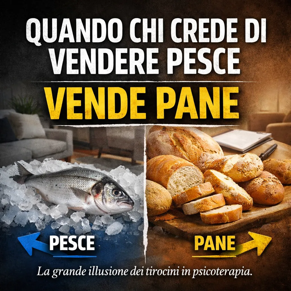 Immagine editoriale per l'articolo "Come quando chi crede di vendere pesce vende pane: la grande autoillusione dei tirocini in psicoterapia"