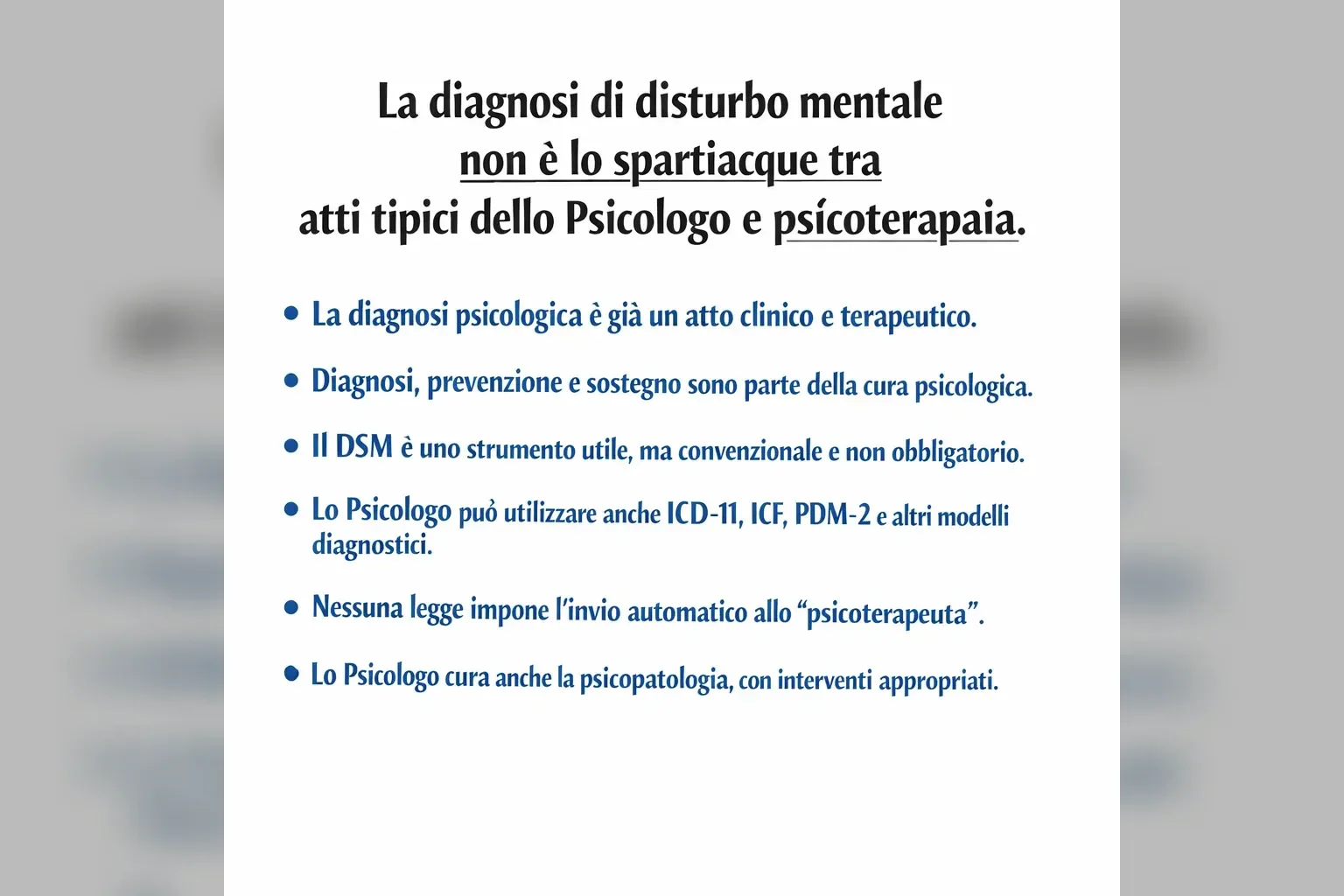 Immagine editoriale per l'articolo "La diagnosi di disturbo mentale non è lo spartiacque tra tipici dello Psicologo e psicoterapia"